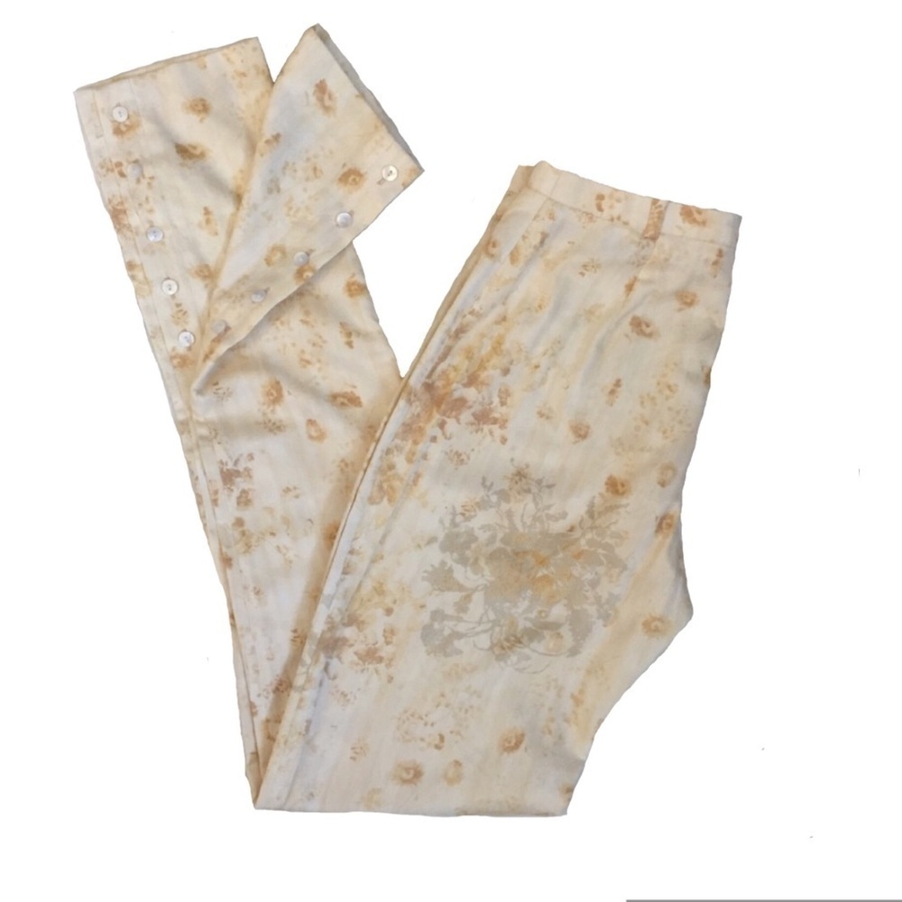 Kenzo Paris Embossed Floral High Waist Pants Cream Size 38 Designer - Picture 2 of 11
